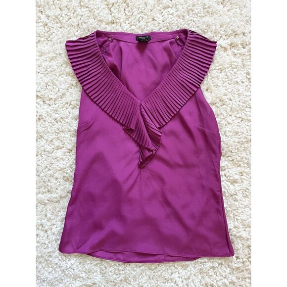 Ann Taylor Magenta Pleated V-Neck Sleeveless Tank Top S - Picture 2 of 4
